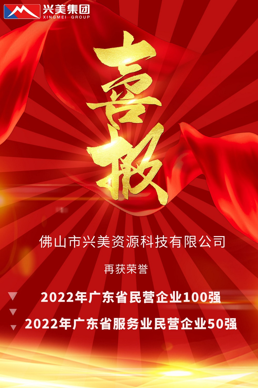 喜报！尊龙凯时资源科技公司荣登2022年广东省民营百强!